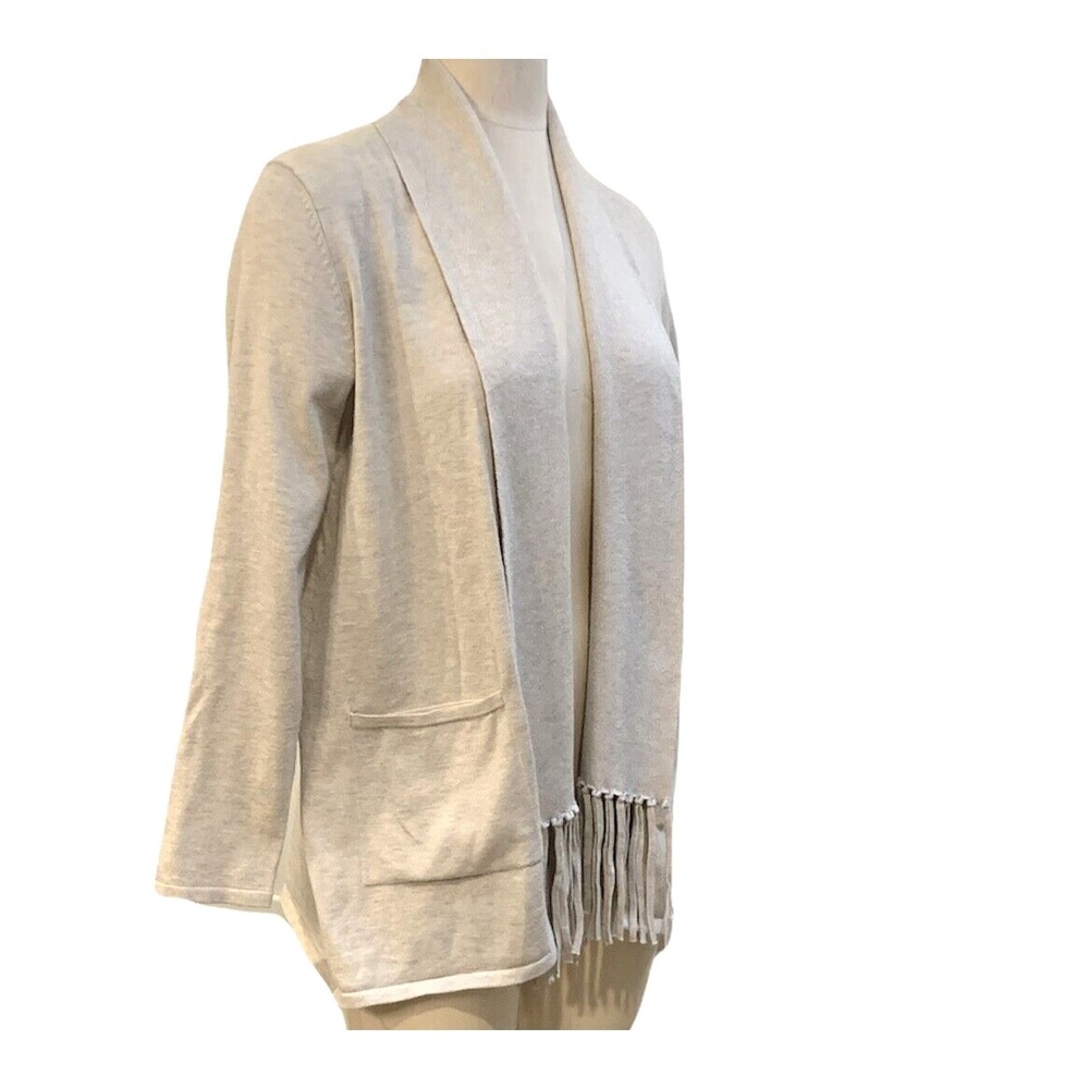 Heart N Crush Open Cardigan Fringed Scarf Shawl Collar S Beige #19i